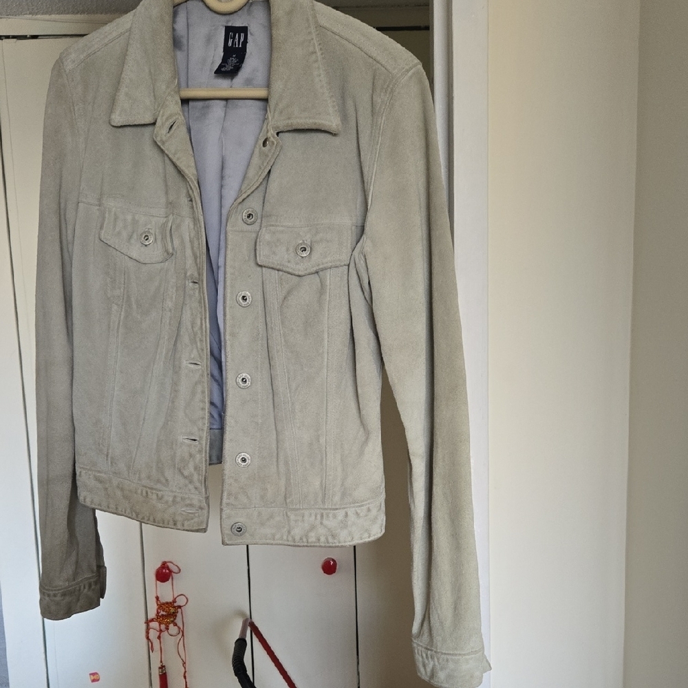 GAP Light Beige Suede Button-Up Jacket - image 2
